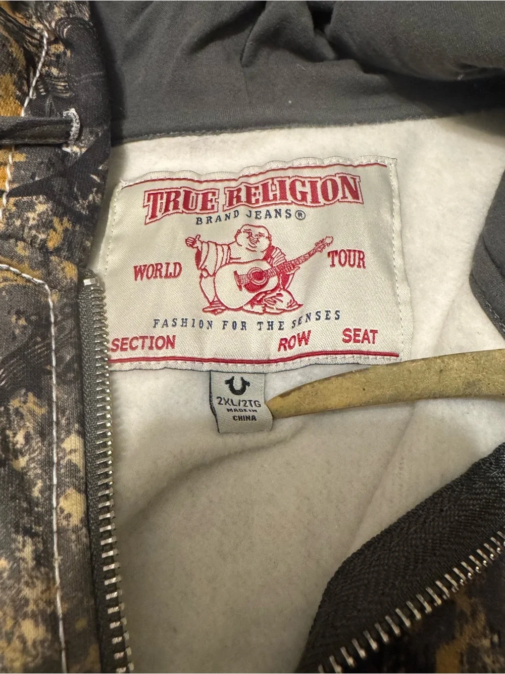 True Religion Big T Buddha Camo Full Zip Hoodie Big Logo With Patches XXL